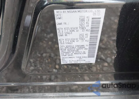 2015 Nissan Pathfinder Sv z USA, uszkodzony, nr VIN 5N1AR2MM6FC708386